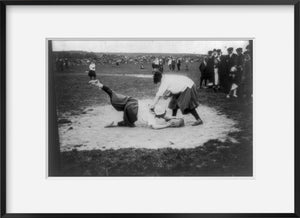 c1913 photograph of New York female "Giants" Summary: Miss Schnall sliding to fi