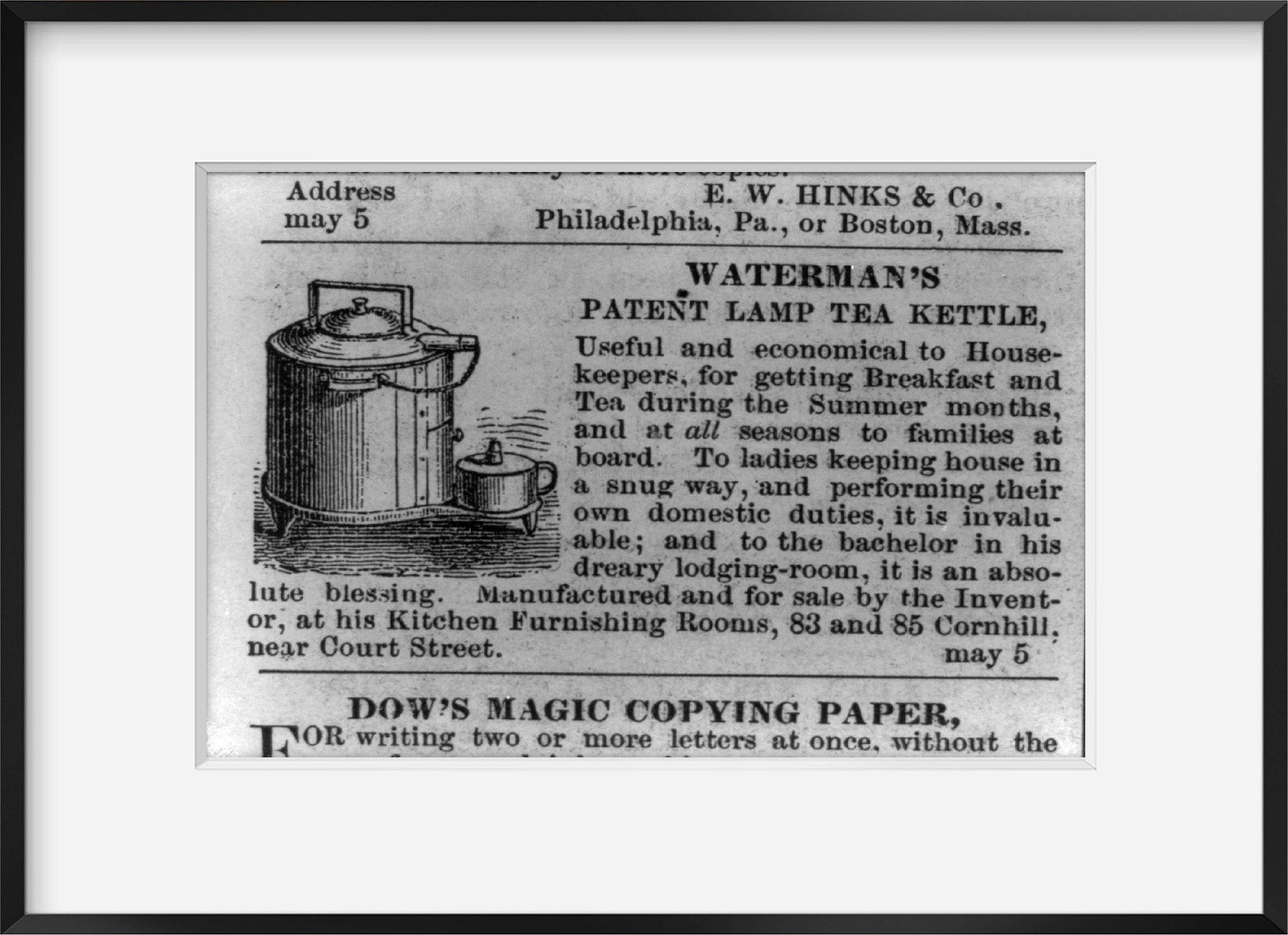 Vintage 1855 photograph: Waterman's Patent Lamp tea kettle