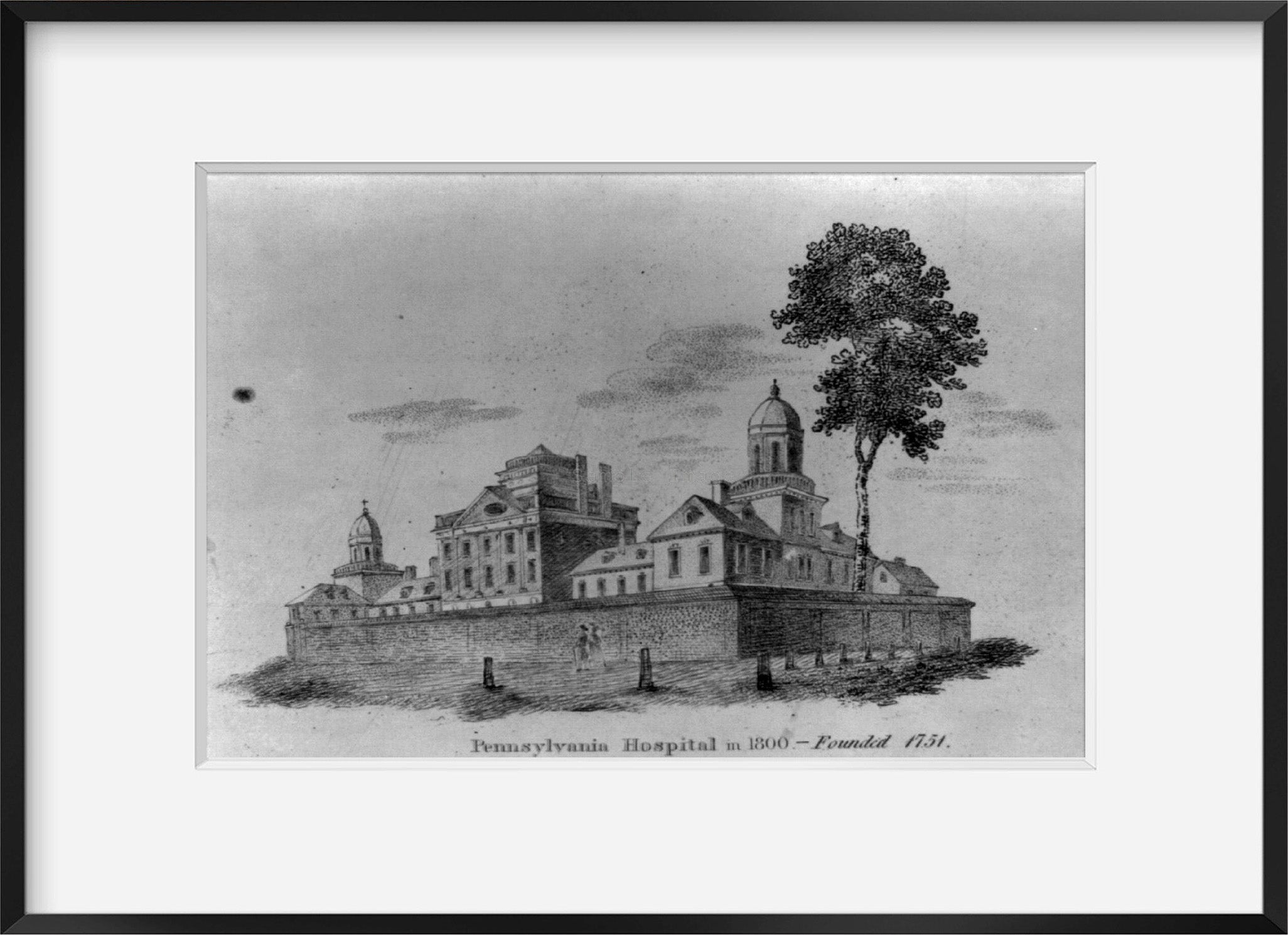 Vintage photograph: Pennsylvania Hospital in 1800 founded, 1751