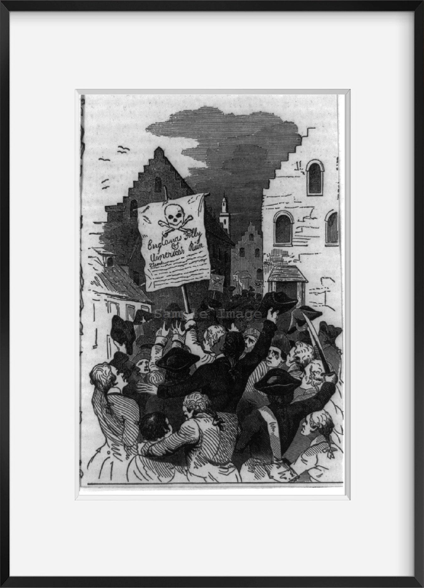 Vintage 1850 print: The parade of the Stamp Act in New York