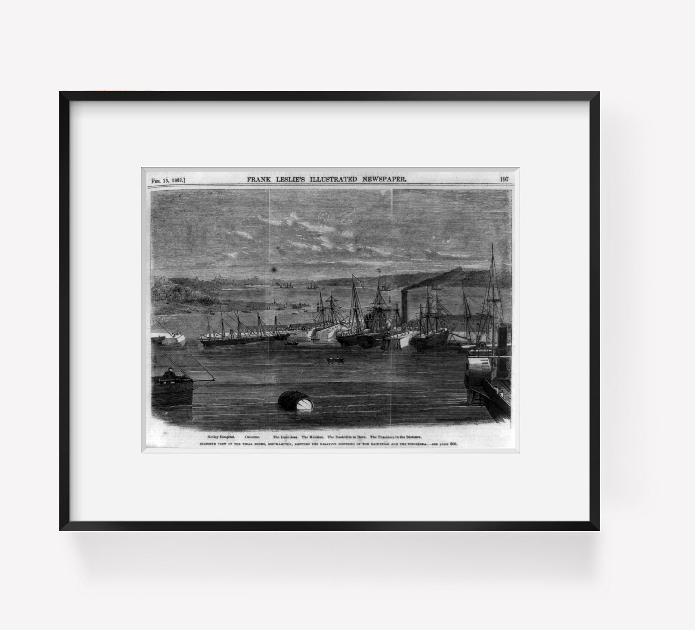 Vintage 1862 photograph: Bird's eye view of the tidal docks at Southampton, show