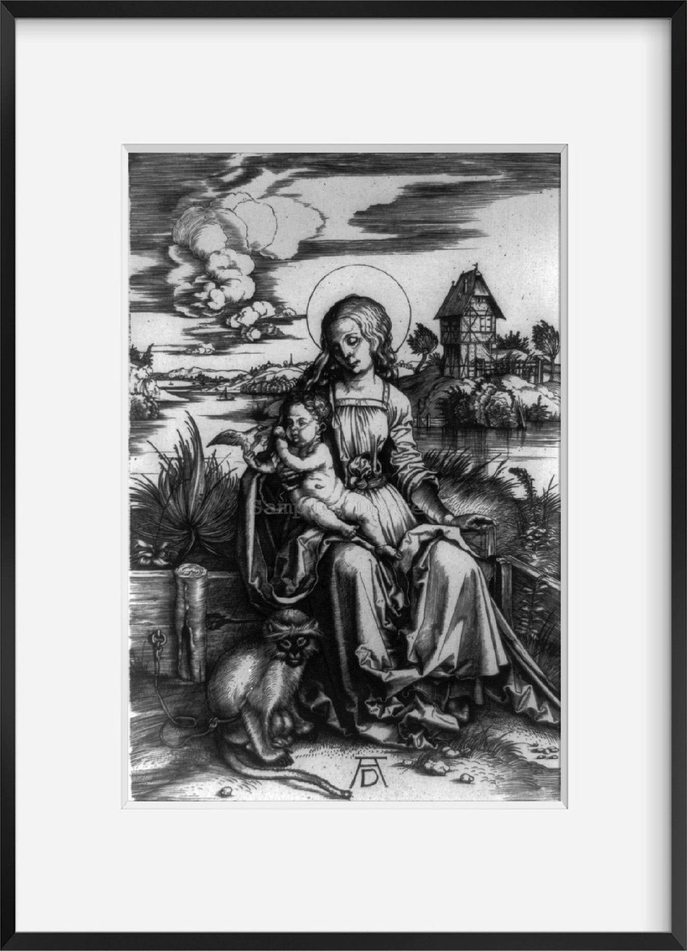 Vintage photograph: Virgin and Child with the Monkey Other Title: The Madonna of