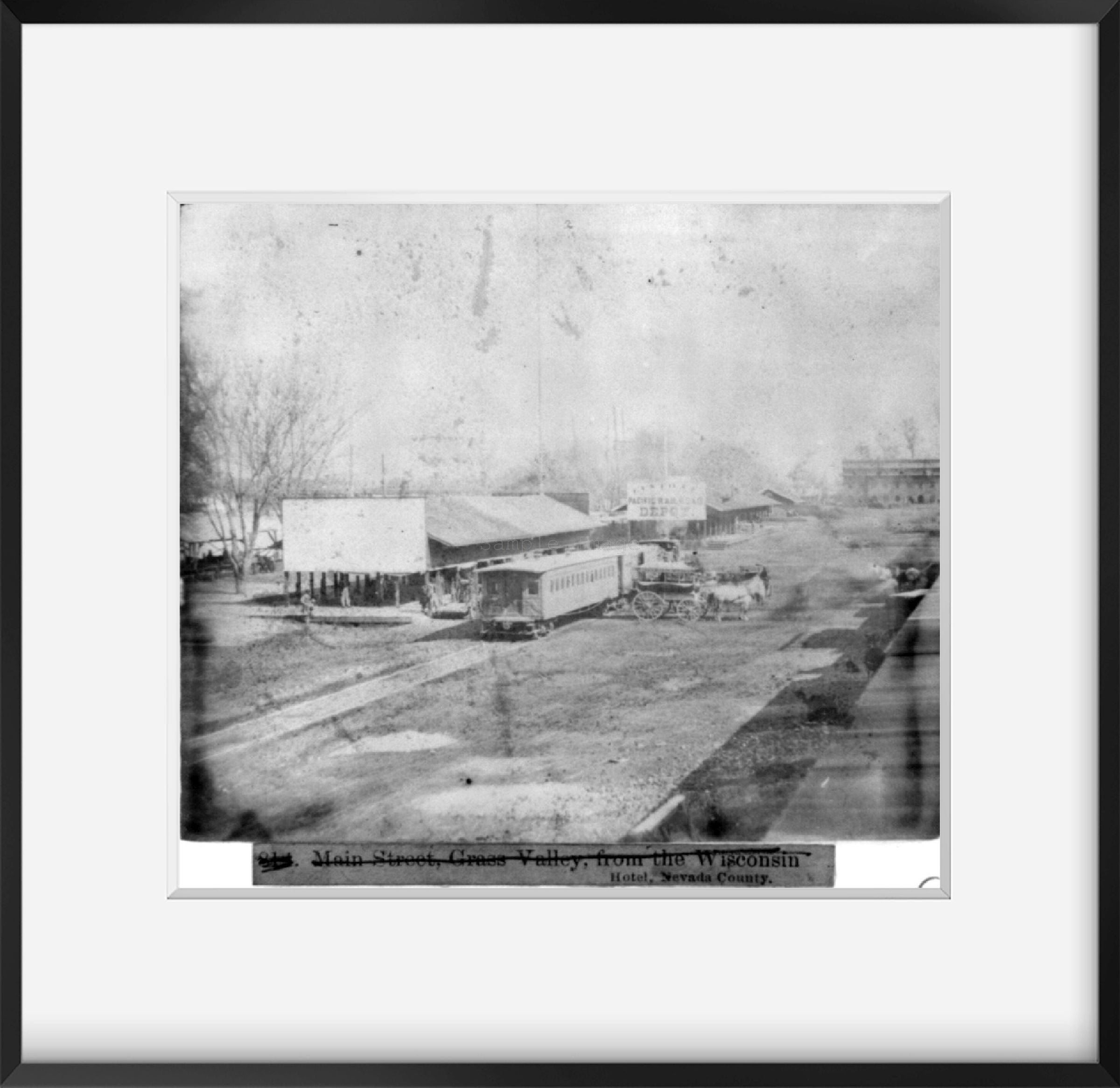 1866 Photo Railroad depots on the levee, Sacramento, California