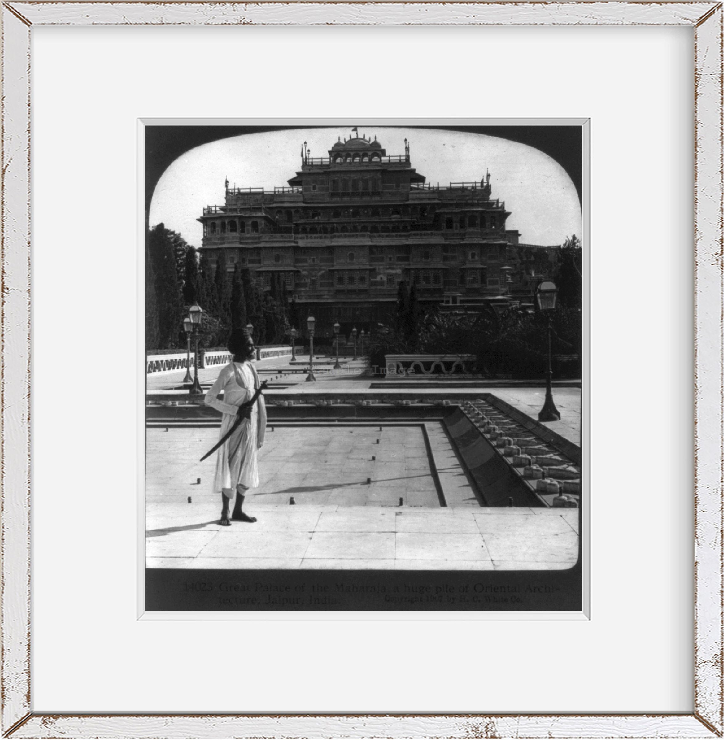 Photo: Great Palace Of the Maharaja, Jaipur, India, c1907, man, sword, street lamps
