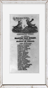 Vintage 1836 print: Political cartoon showing Van Buren racing on a hog; below i