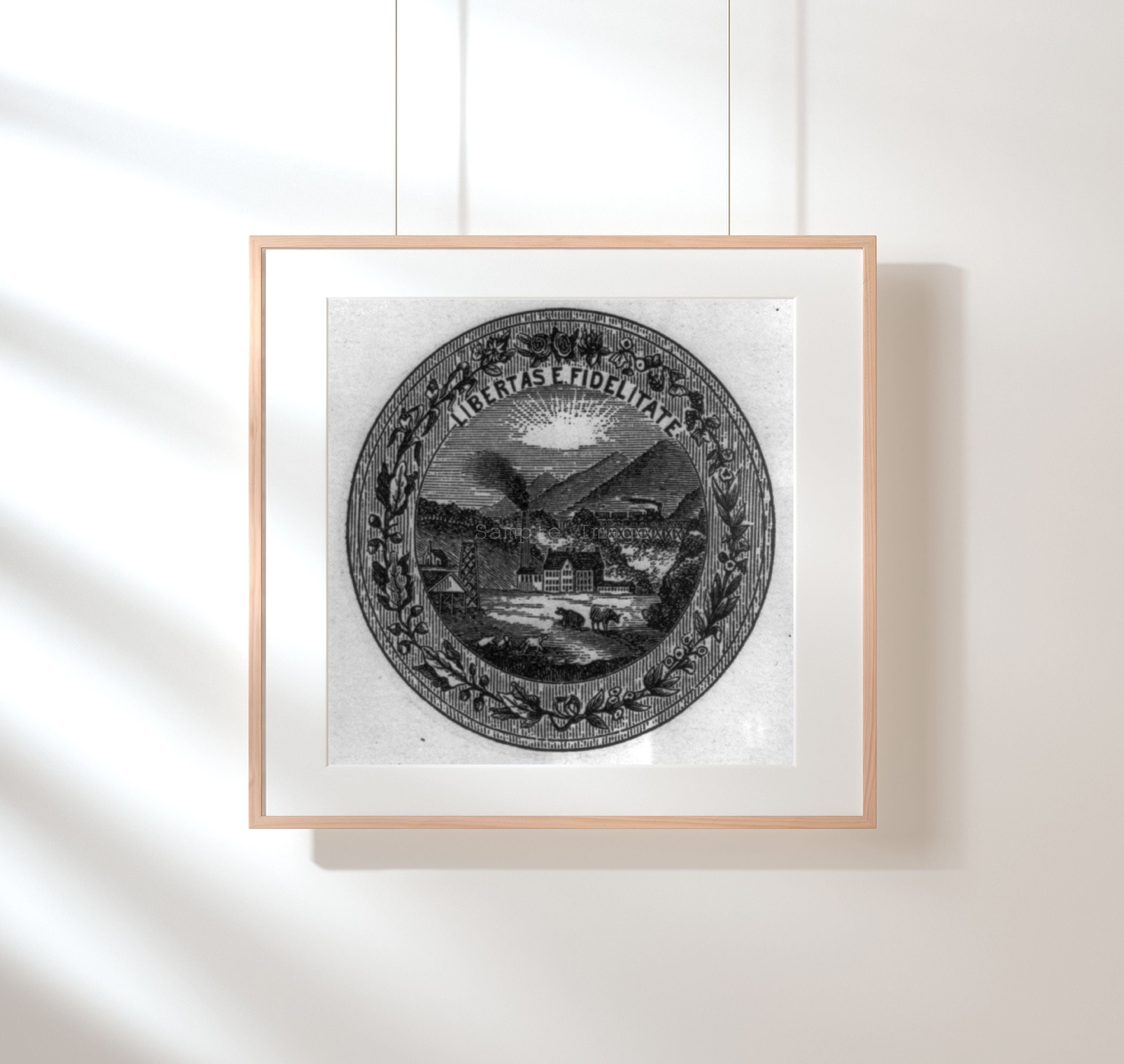 Vintage 1876 photograph: Great seal of West Virginia Summary: Reverse.