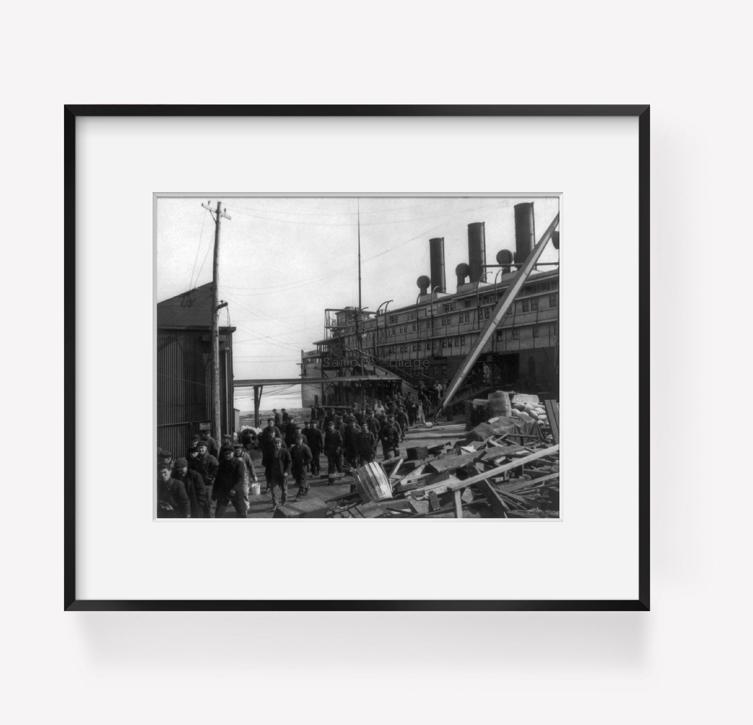 Photograph of Workmen leaving ship construction - The Seeandbee