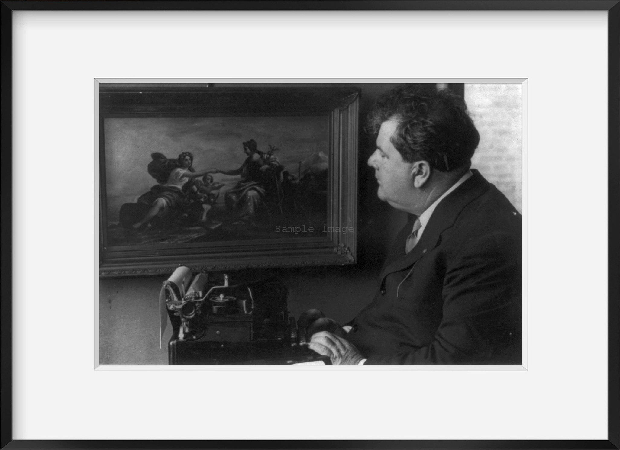 Photograph of H.O. Bishop looking at Brumidi painting on wall