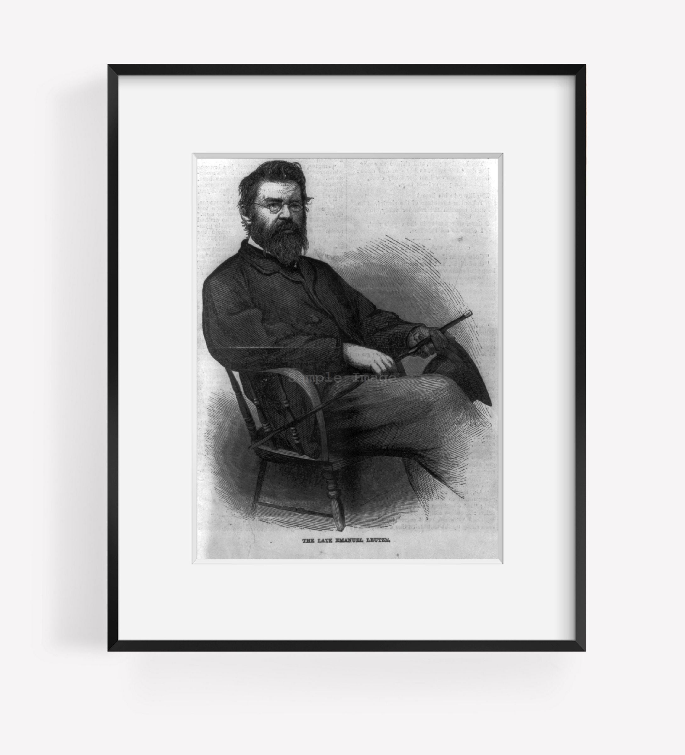 Vintage 1868 photograph: Emanuel Leutze Summary: Seated in chair with cane, ful