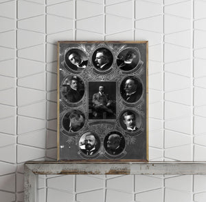 Photograph of Theodore Roosevelt and his cabinet: photo of TR surrounded by bust