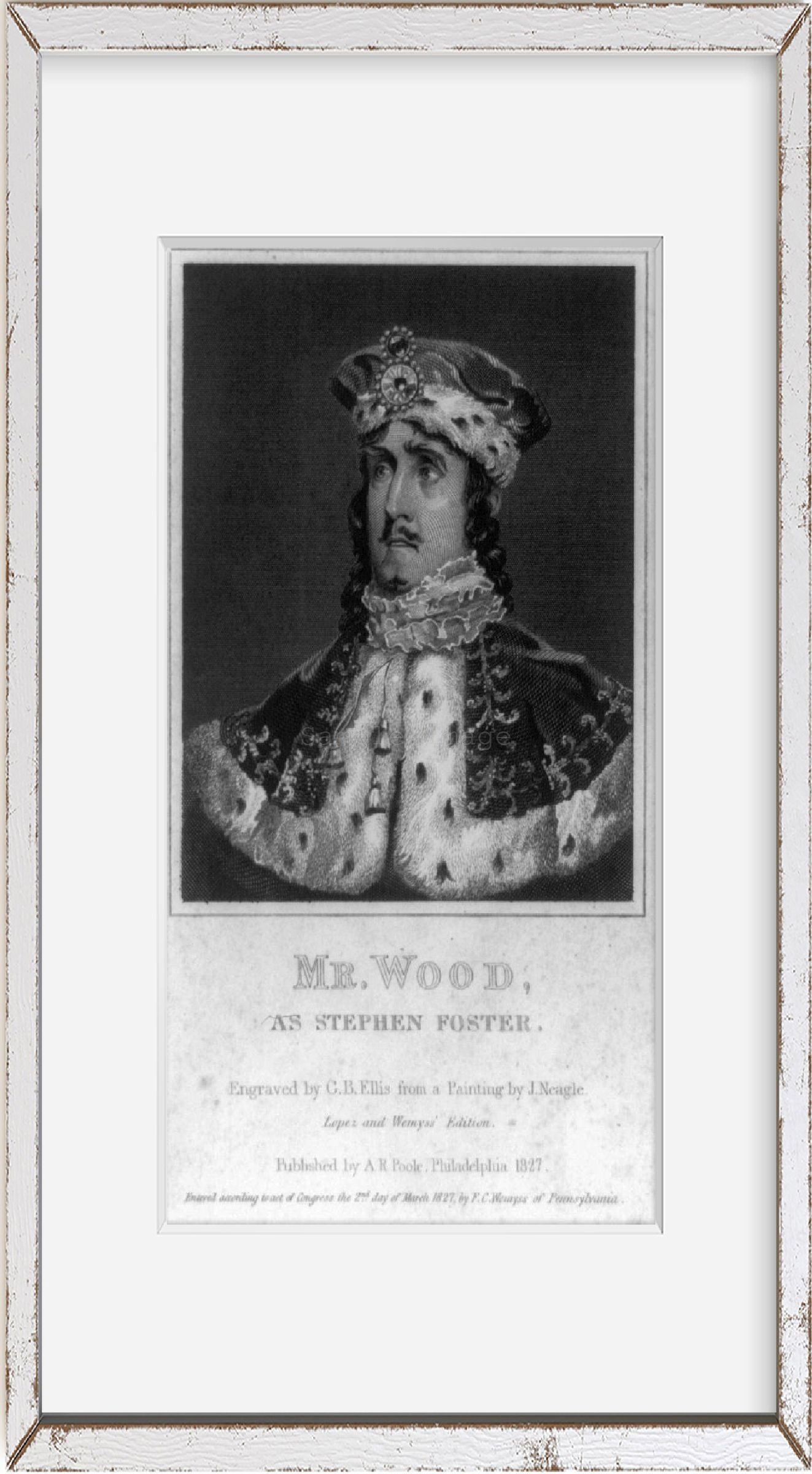 Vintage 1827 print: Mr. Wood "as Stephen Foster" Summary: Bust portrait in prin