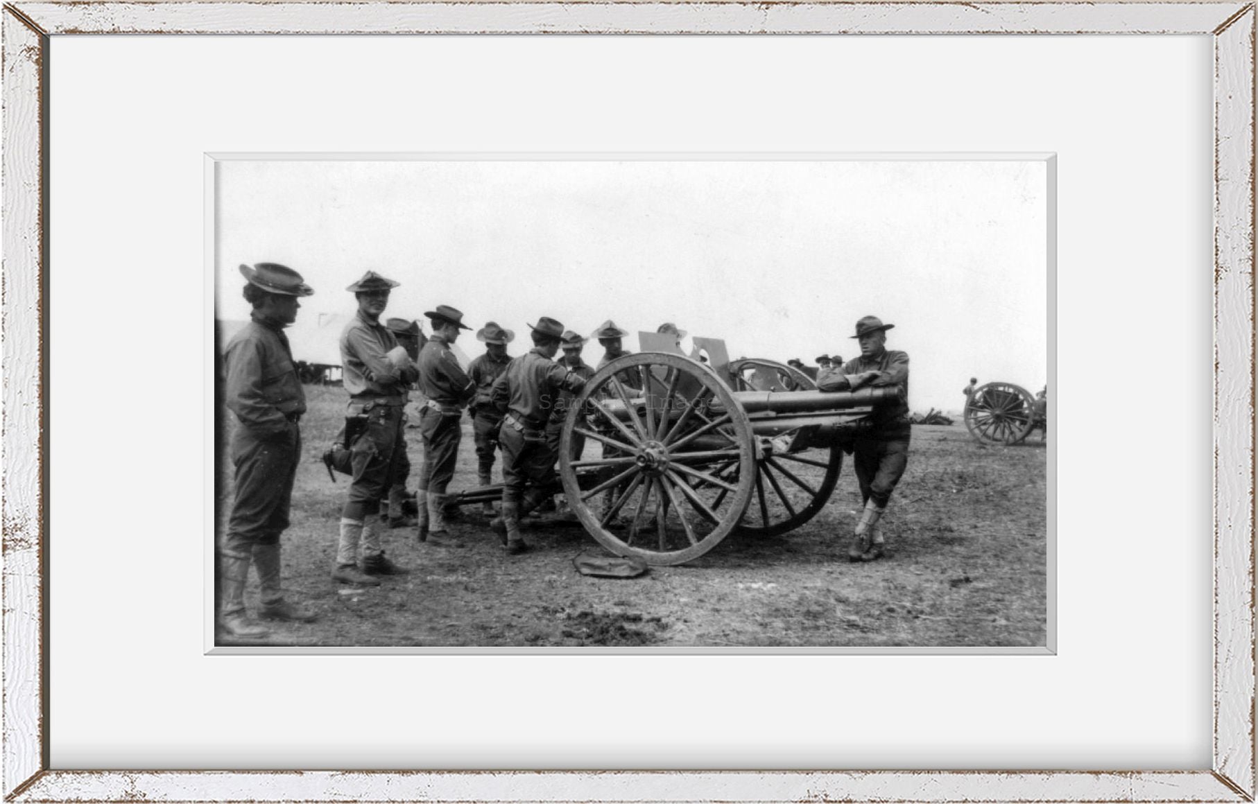 Vintage 1911 photograph: U.S. Army 1911 maneuvers in Texas: Battery D's 3-inch g