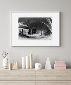 1867 Photo Winter sports in the country - snaring rabbits [3 boys and rabbit in