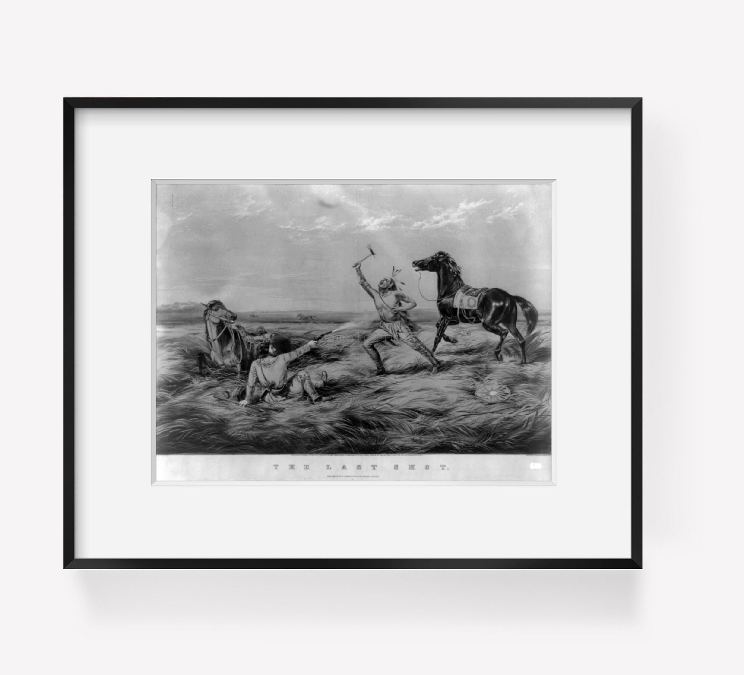 Photo: The last shot, c1858, Currier & Ives, Louis Maurer, Indian, horses