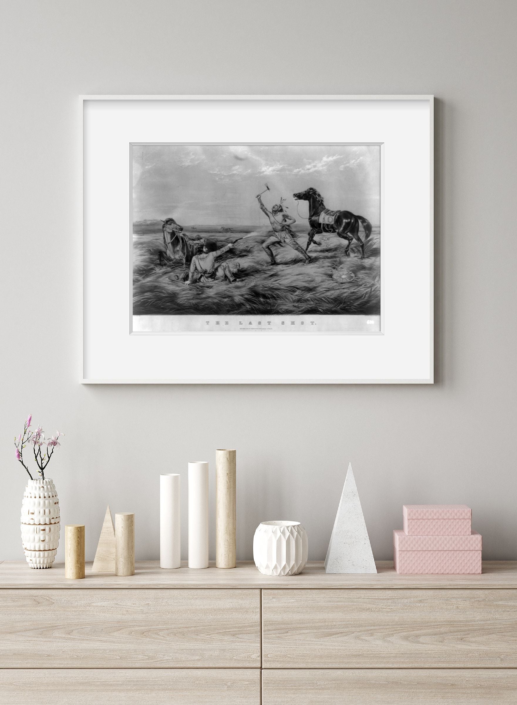 Photo: The last shot, c1858, Currier & Ives, Louis Maurer, Indian, horses