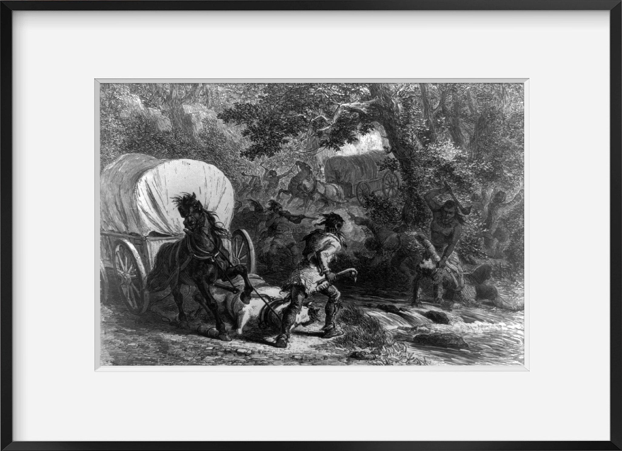 Photo: Massacre of Conococheague, Indians attacking wagon train . | Vintage Blac