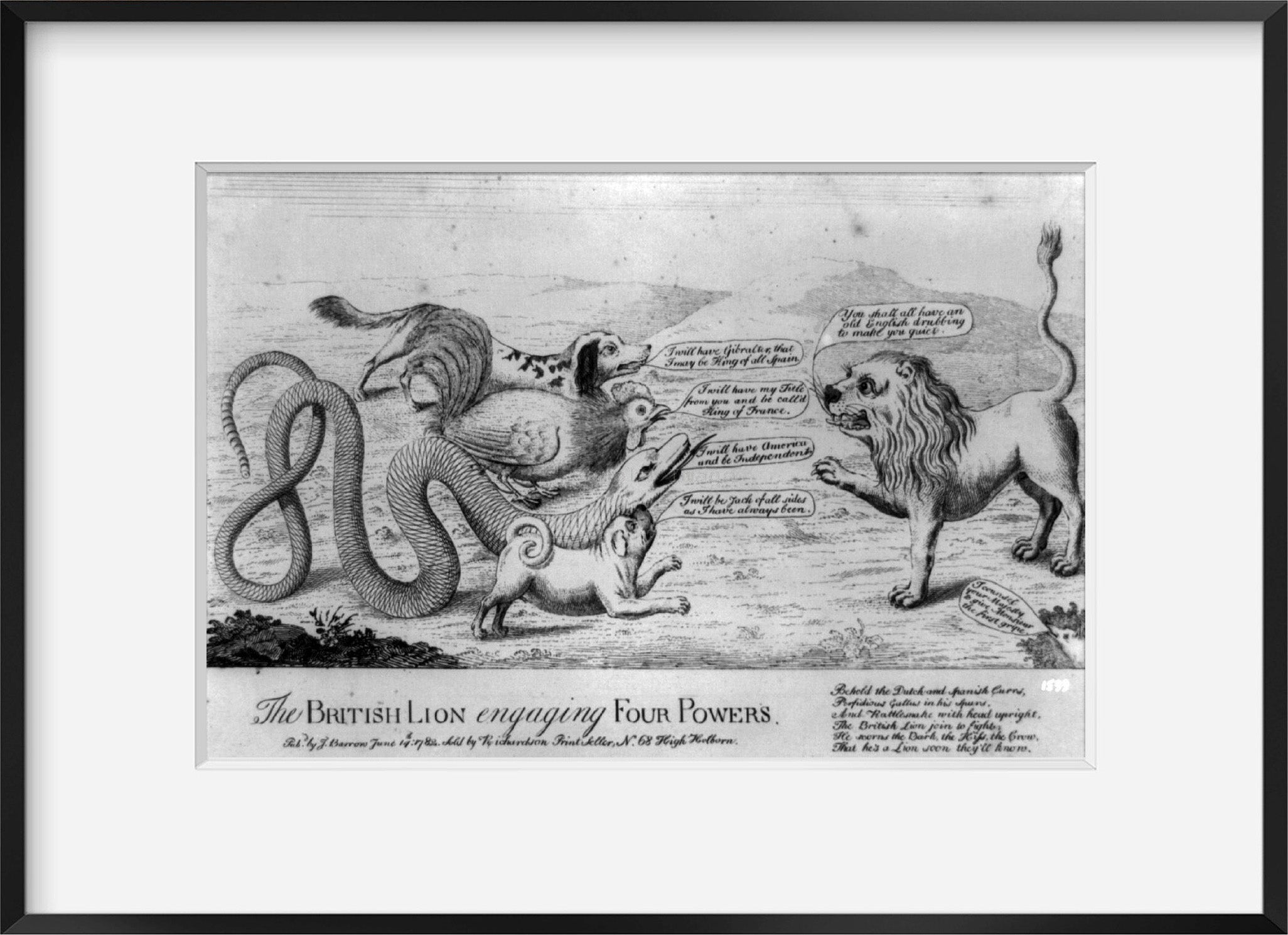 Photo: British Lion Engaging Four Powers, Spain, France, America, Holland, 1782,