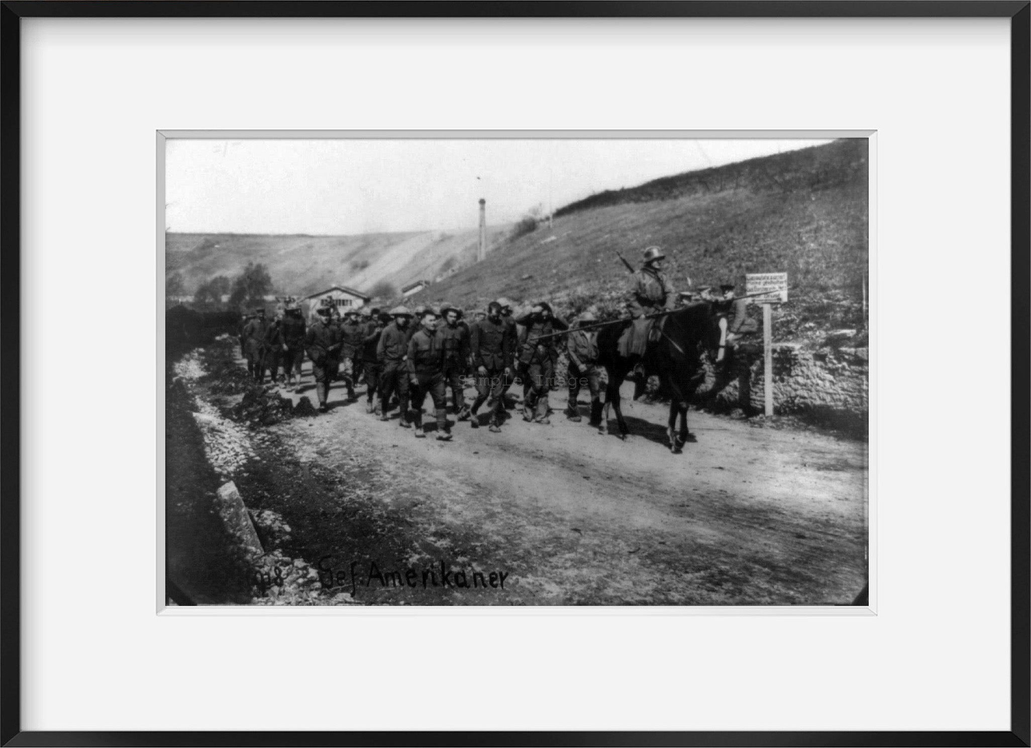 Photograph of American prisoners, World War I, just off road at Thiacourt, Franc