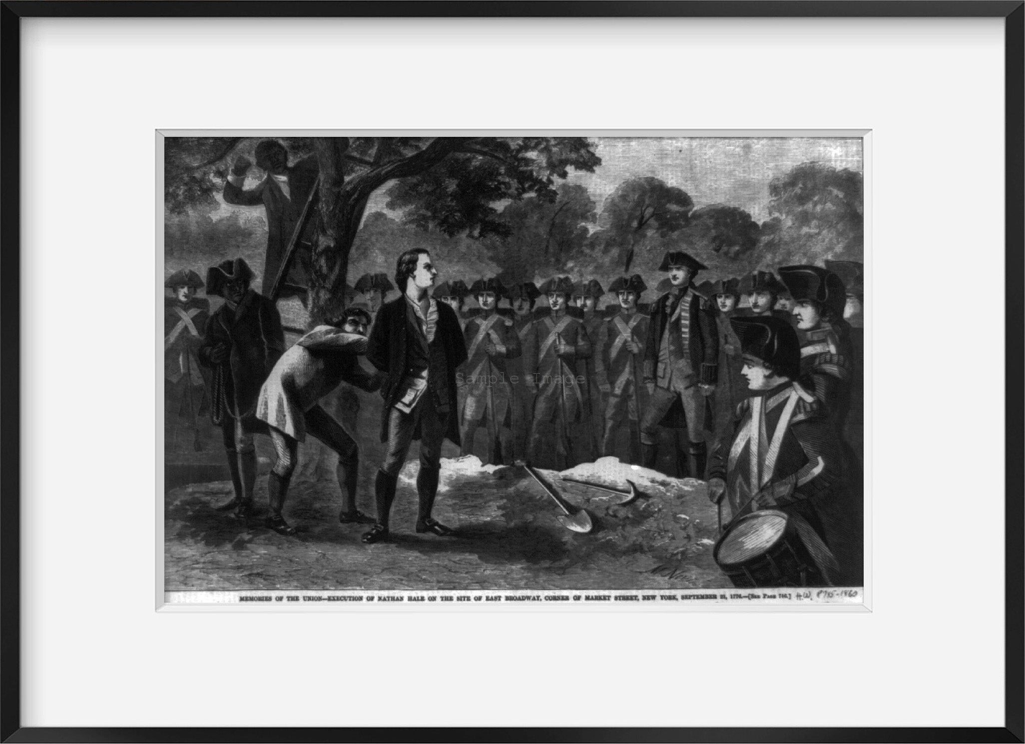 Vintage 1860 photograph: Memories of the Union - execution of Nathan Hale on the