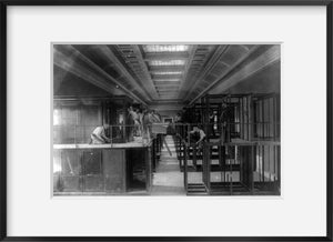 1905 Photo Erecting mahogany display cases in the south curtain of the new Libra