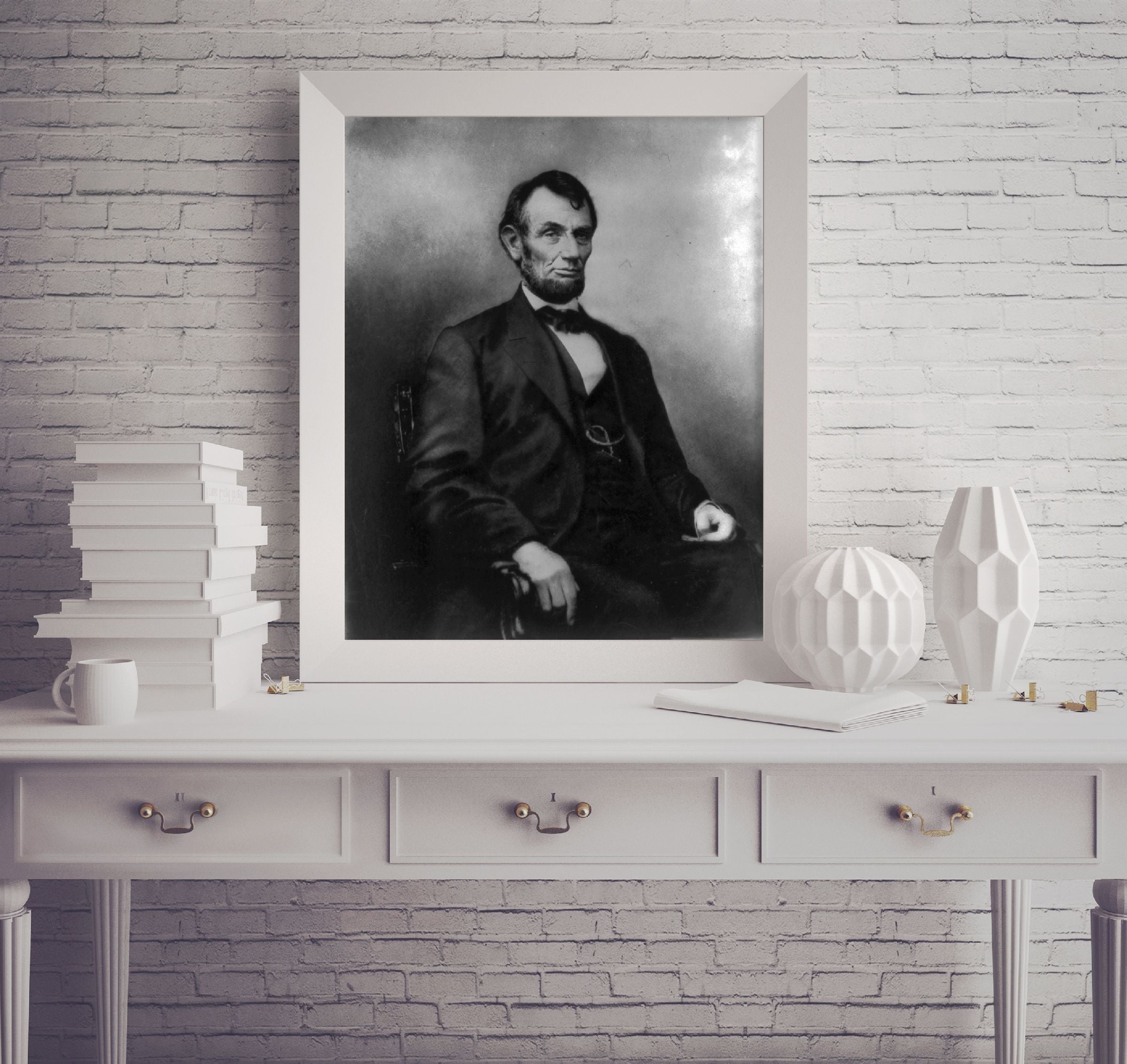 Vintage 1864 Feb. 9, printed 1902 photograph of Abraham Lincoln hair parted on L
