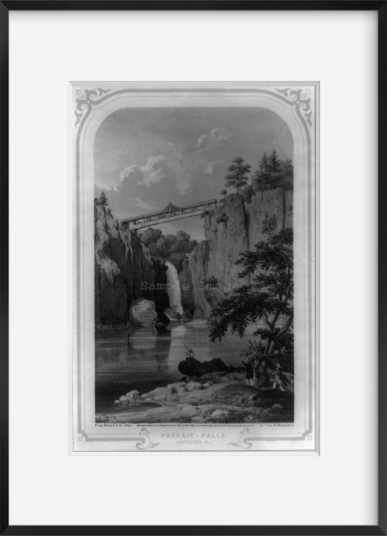 Photo: Passaic Falls, Paterson, New Jersey, NJ, Waterfalls, February c1852, Bridge, Lan
