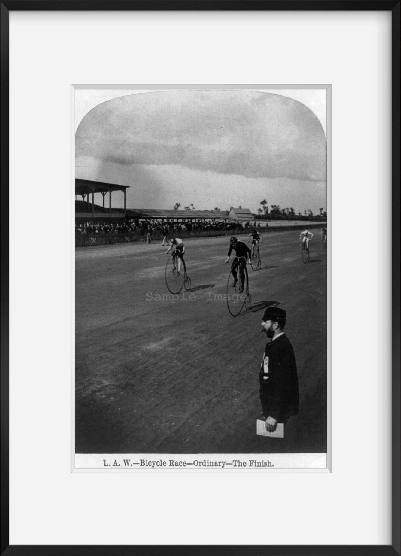 Photo: L.A.W. Bicycle Race, Ordinary, The Finish Line, Men Racing on Track, c1890