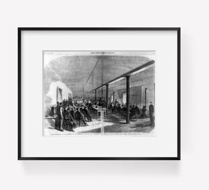 Vintage 1865 photograph: Scene in the court-room in the old Penitentiary buildin