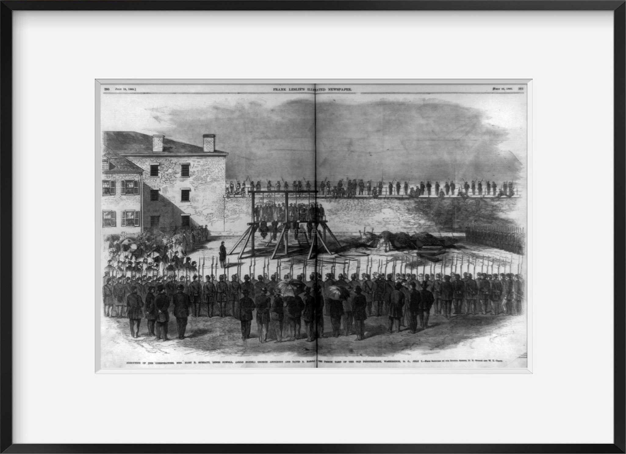 Vintage 1865 photograph: Execution of the conspirators, Mrs. Mary E. Surratt, Le