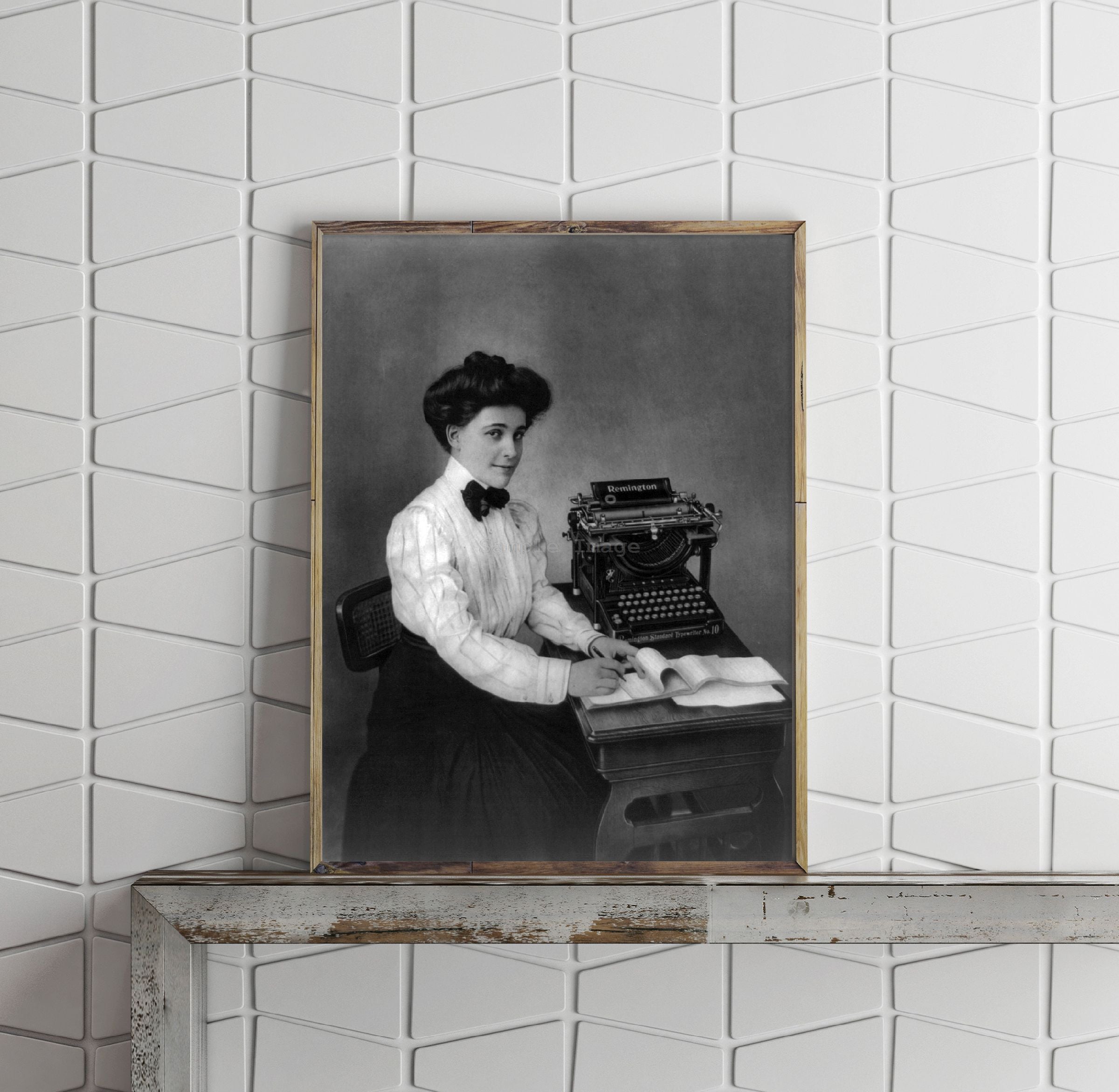 Photo: Miss Remington, Woman sitting at desk, Typewriter, Office Worker, Employment,