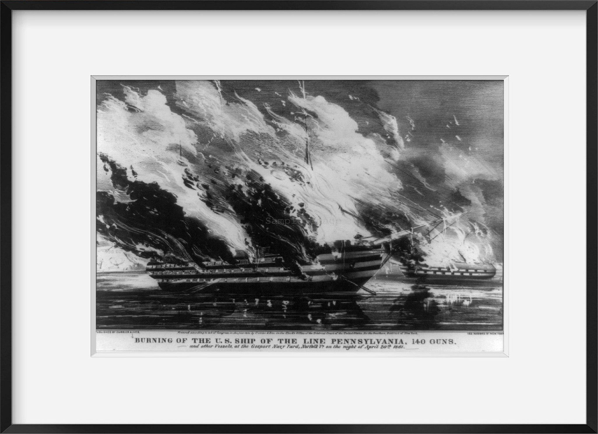 Photo: Burning of the United States Ship, Pennsylvania, Gosport Navy Yard, Norfolk,