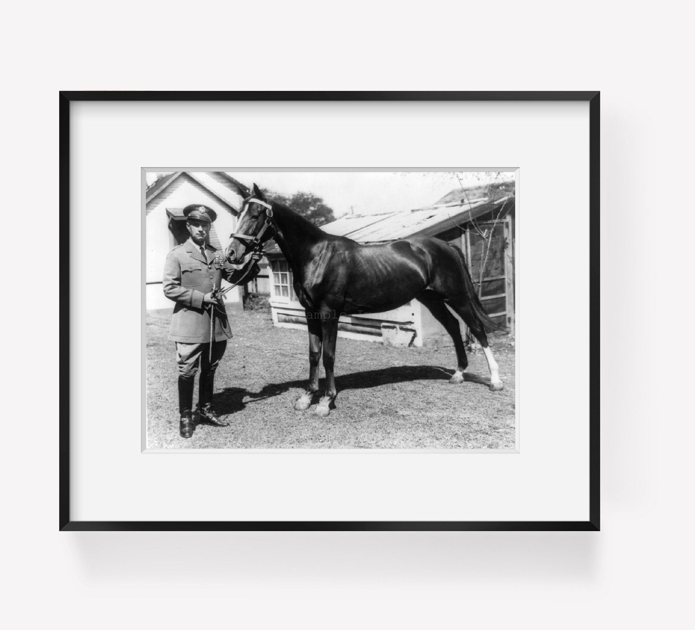 Photo: William ('Billy') Mitchell, 1879-1936, in uniform, standing with horse, Gener