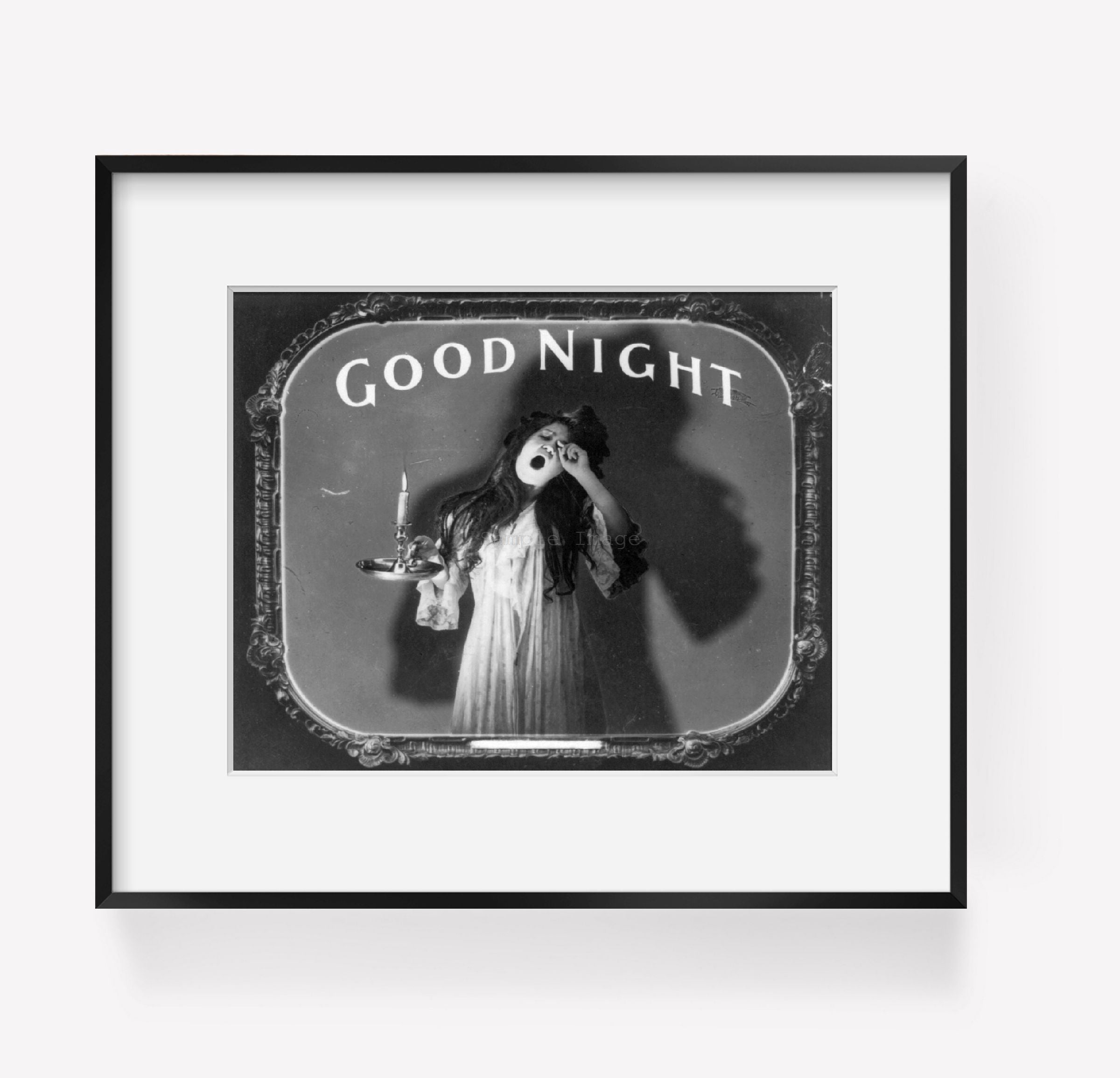 Photo: Photo, Good Night, Movie Theater, c1912, Women Yawning in Night Clothes, Lit C