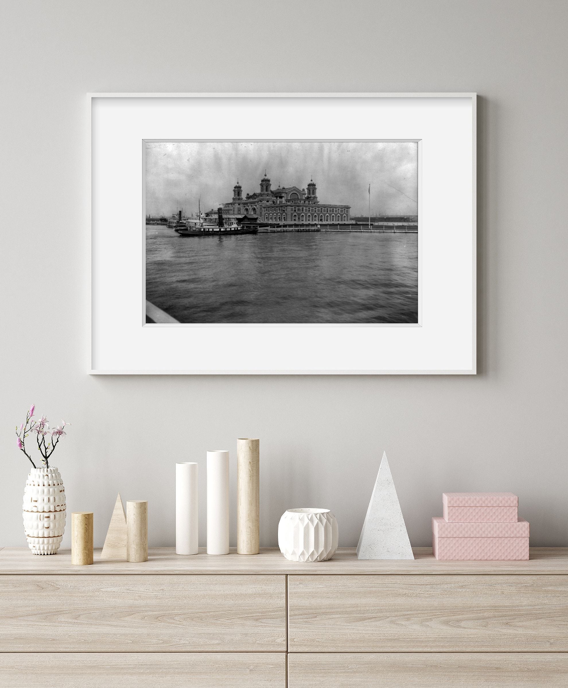 Vintage c1913. photograph: View of Ellis Island, N.Y., looking across water towa