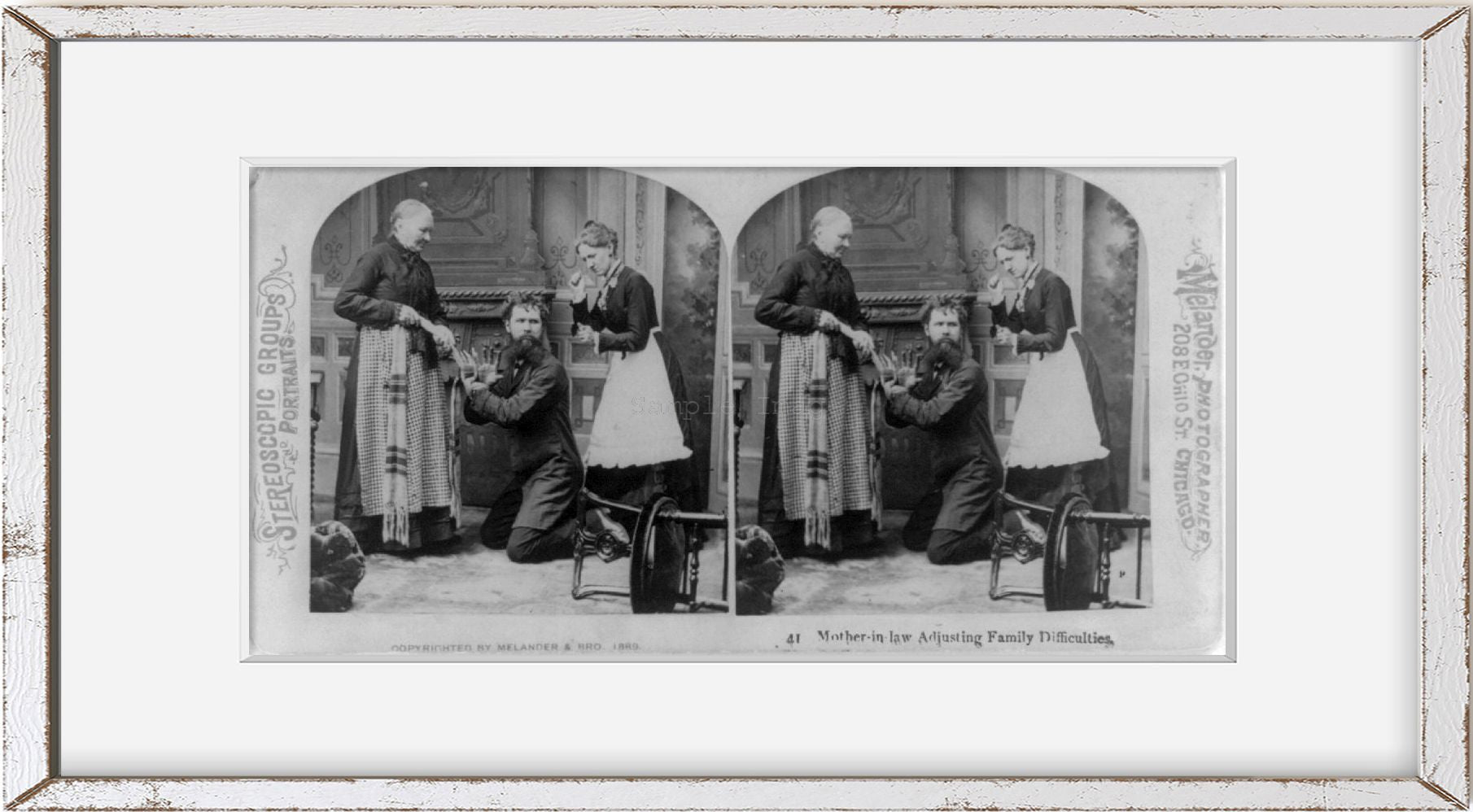 1889 Photo Mother-in-law adjusting family difficulties / Melander, photographer,