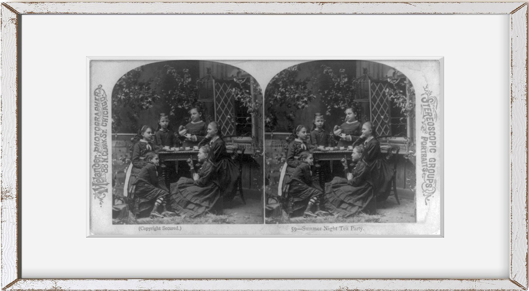Photo: Photo of Stereograph, Summer Night Tea Party, Children at Play, c1876, Girls