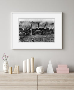 Photo: Destruction of Lidice, Czechoslovakia, town burning, 1942