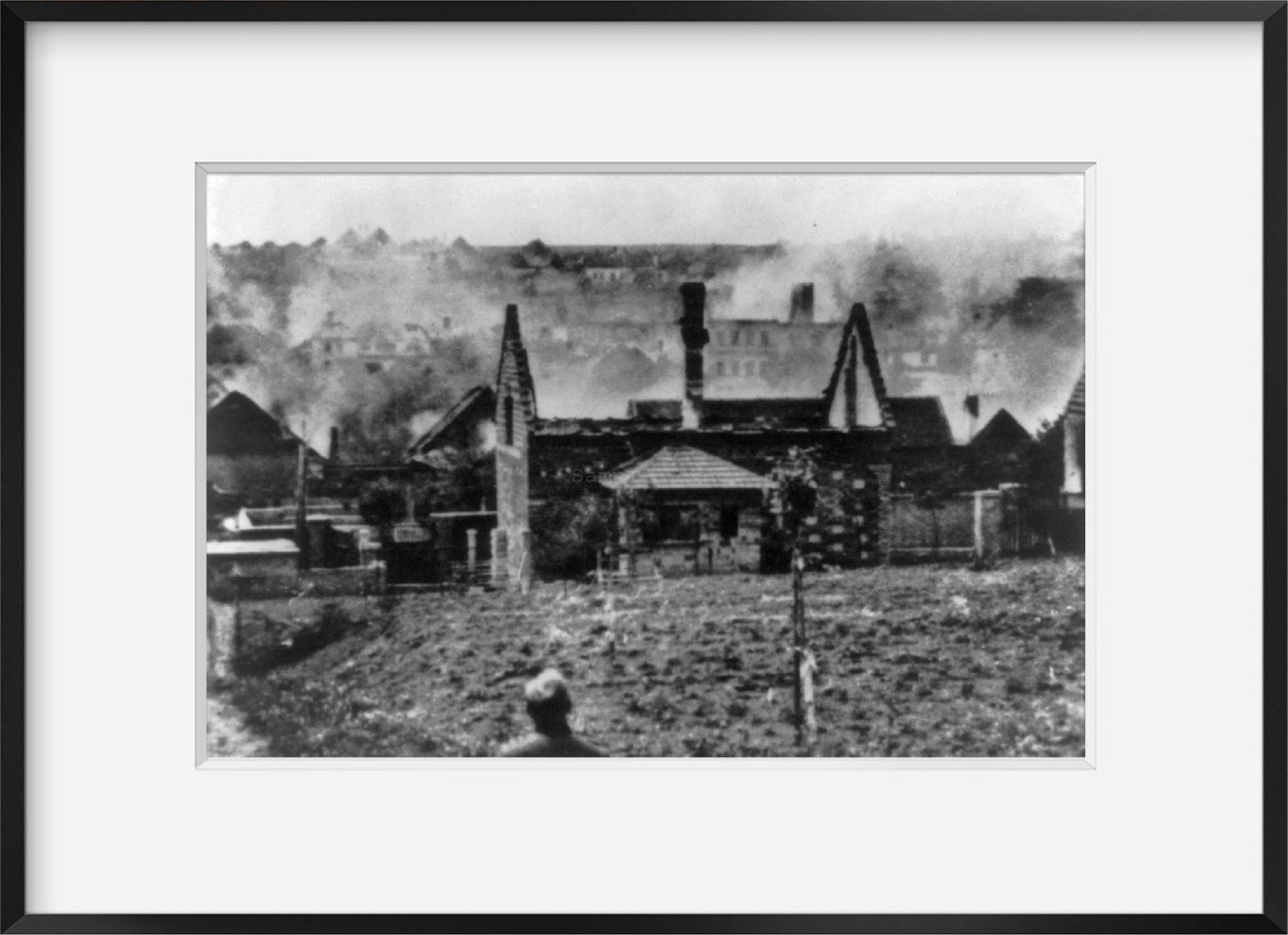 Photo: Destruction of Lidice, Czechoslovakia, town burning, 1942