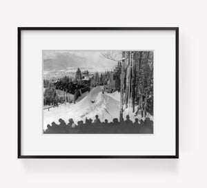 1936 photograph of Winter Olympic games at Garmisch, Germany. 1936: action on bo