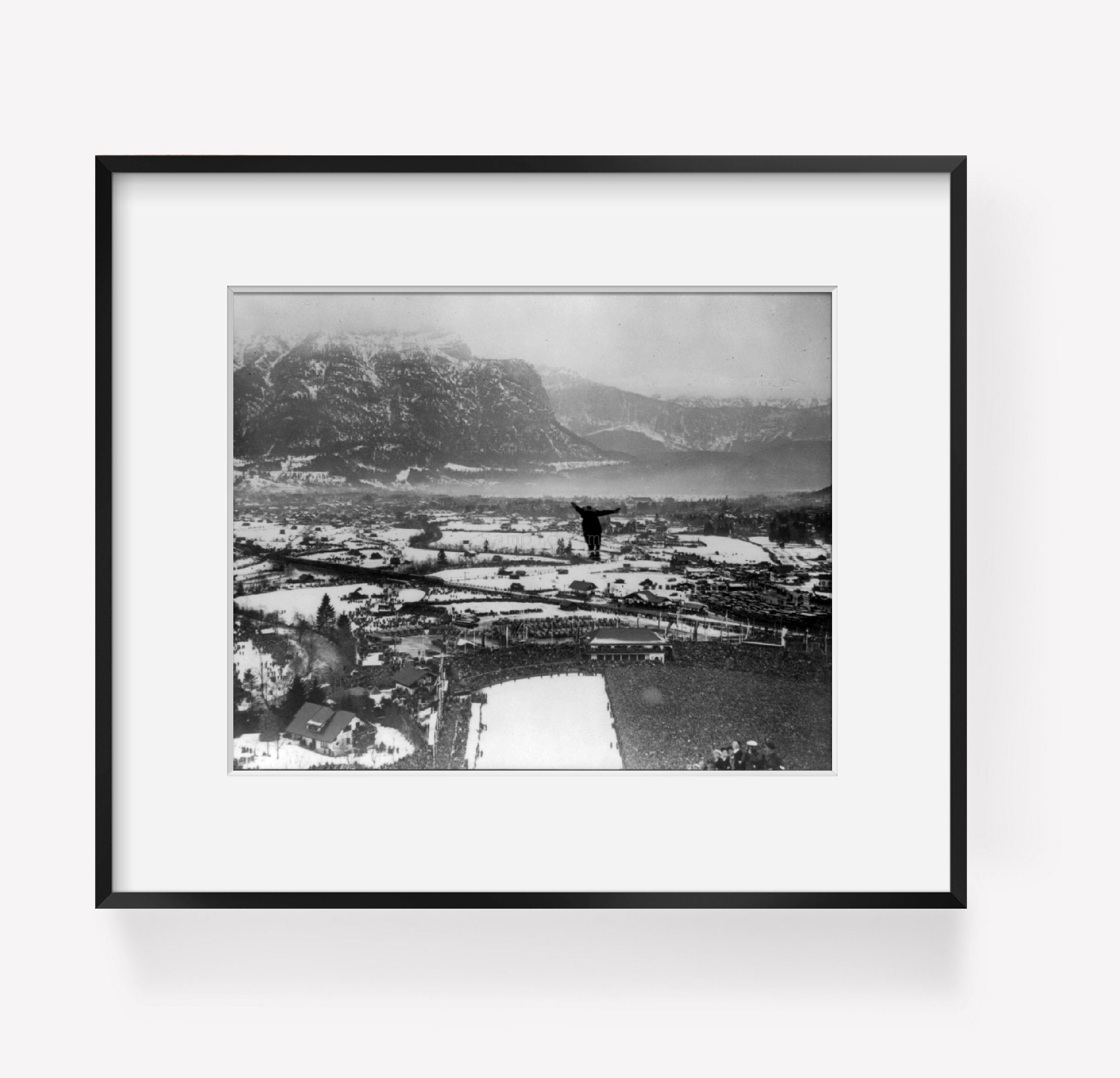 1936 photograph of Winter Olympic games at Garmisch, Germany. 1936: view from to