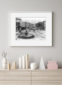 Photo: Town square, fountain, carts, wagons, Glens Falls, NY, c1889