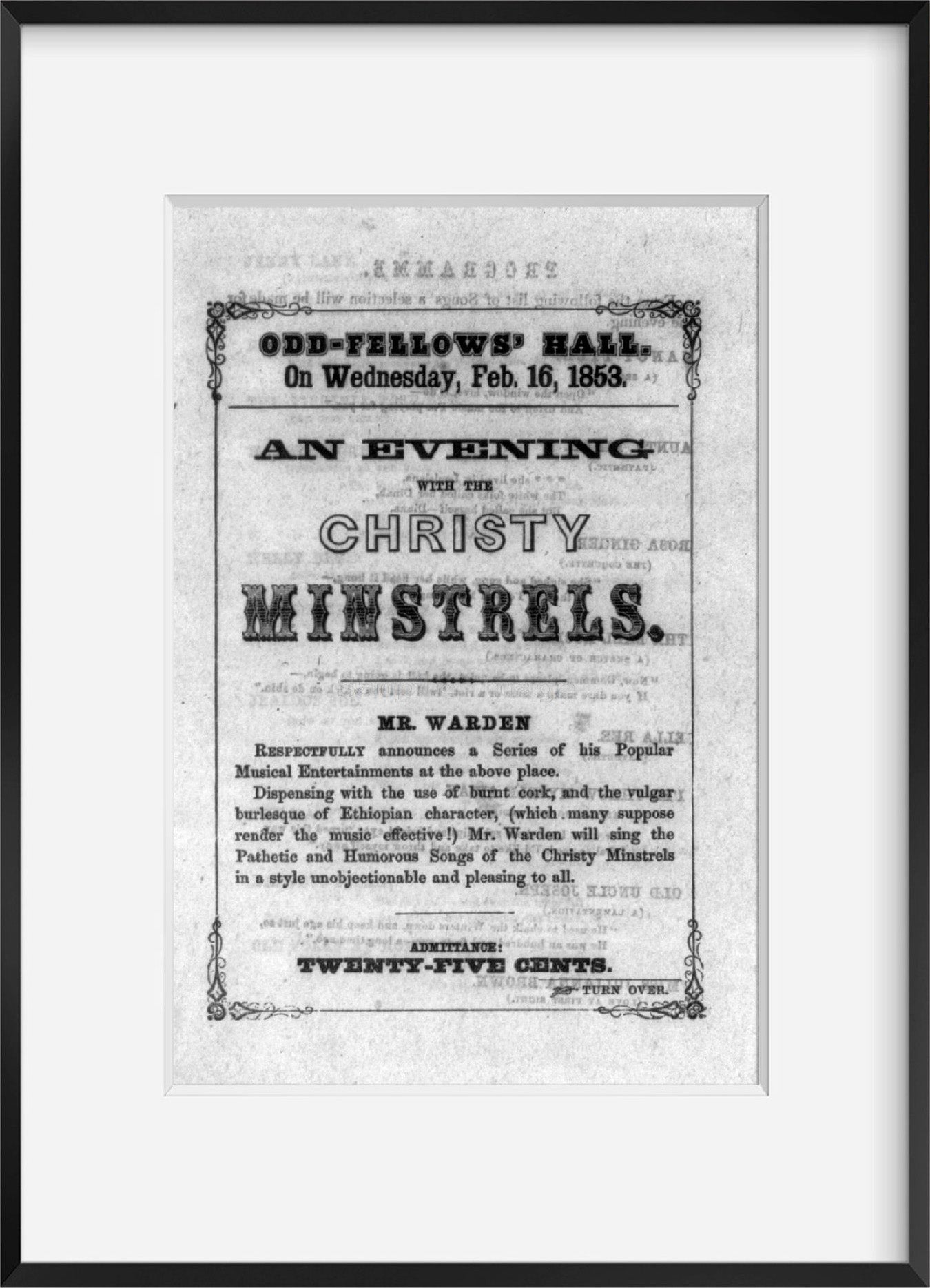 Photo: Christy Minstrels, Odd Fellow Hall, 1853