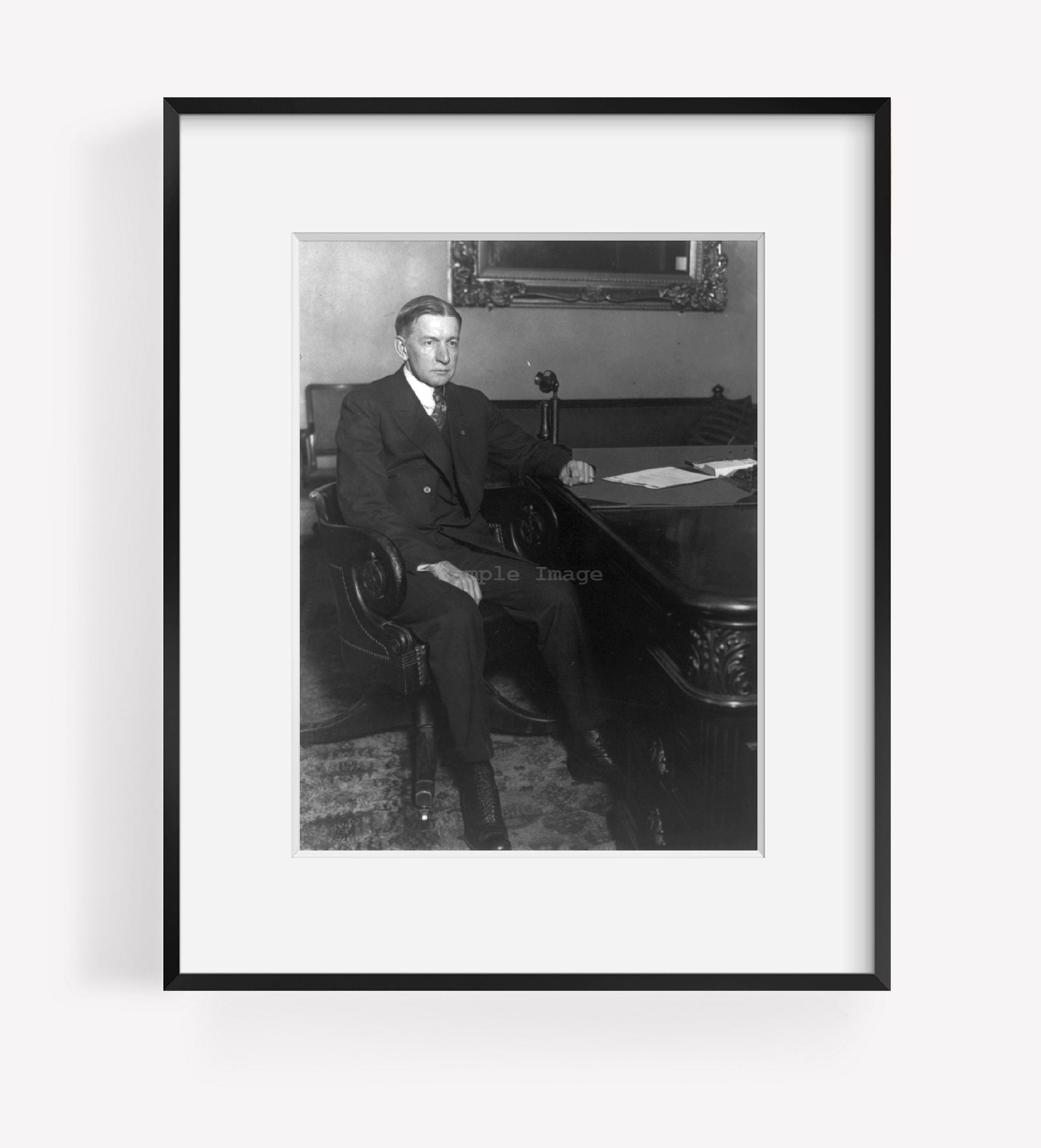 Photo: Charles Gates Dawes, 1865-1951, seated at desk in Capitol, telephone, banker