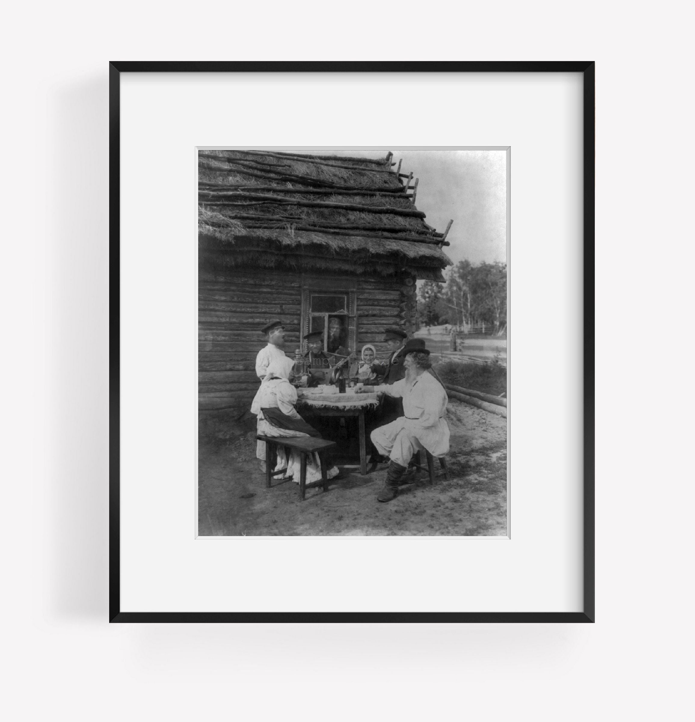 Photo: Group of Russian peasants posed at an outdoor table, c1875, balalaika, boy, c