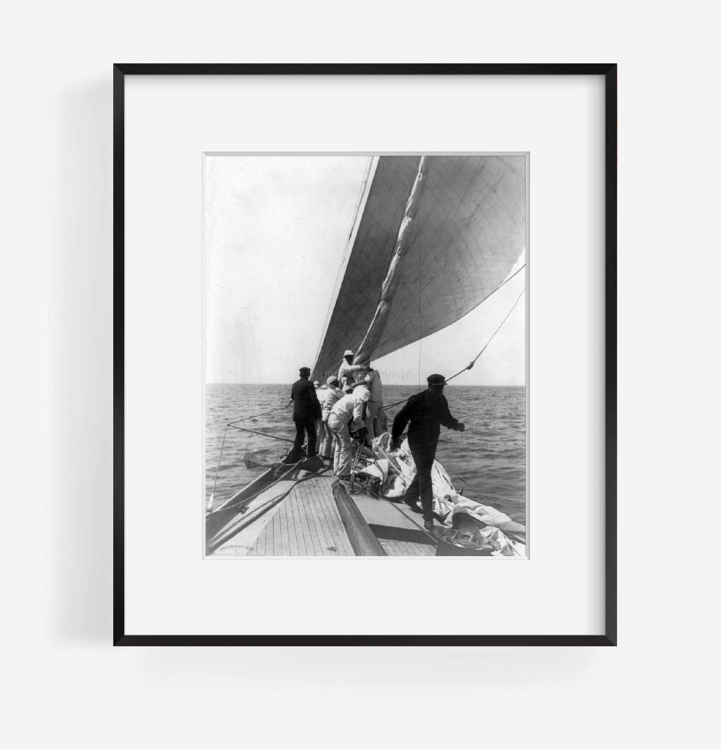 Photo: On board DEFENDER, looking forward, sailors, boat, c1899 1