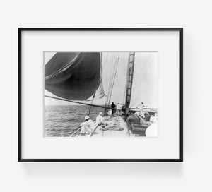 Photo: On board DEFENDER, calm deck scene, sailors, boating, c1899