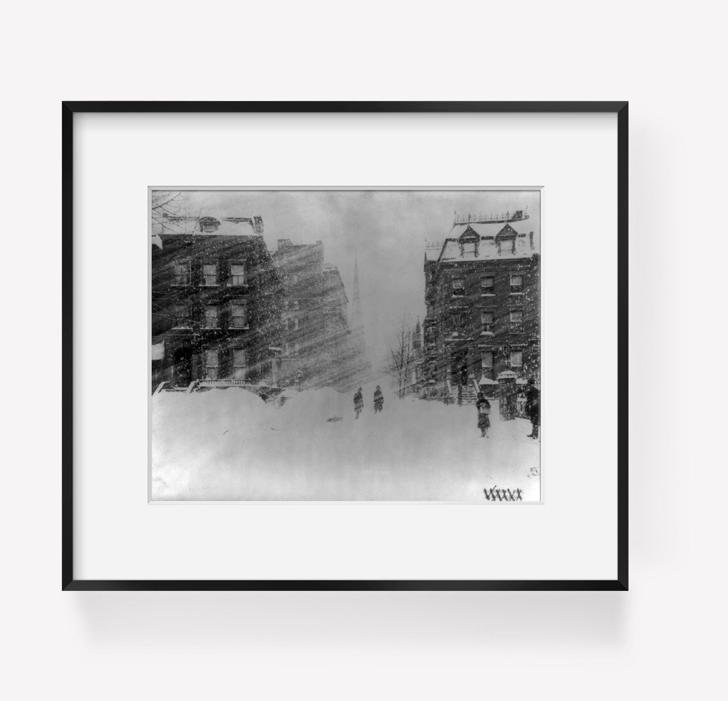 Photo: New York City, Blizzard of 1888, street scene during blizzard, NYC, people ou