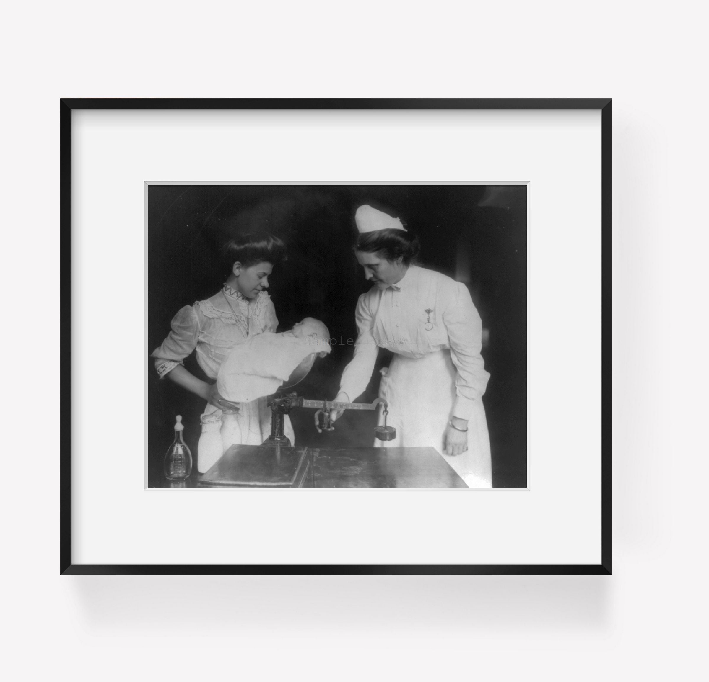 Photo: Nurses weighing baby at the Cincinnati pure milk station, c1908