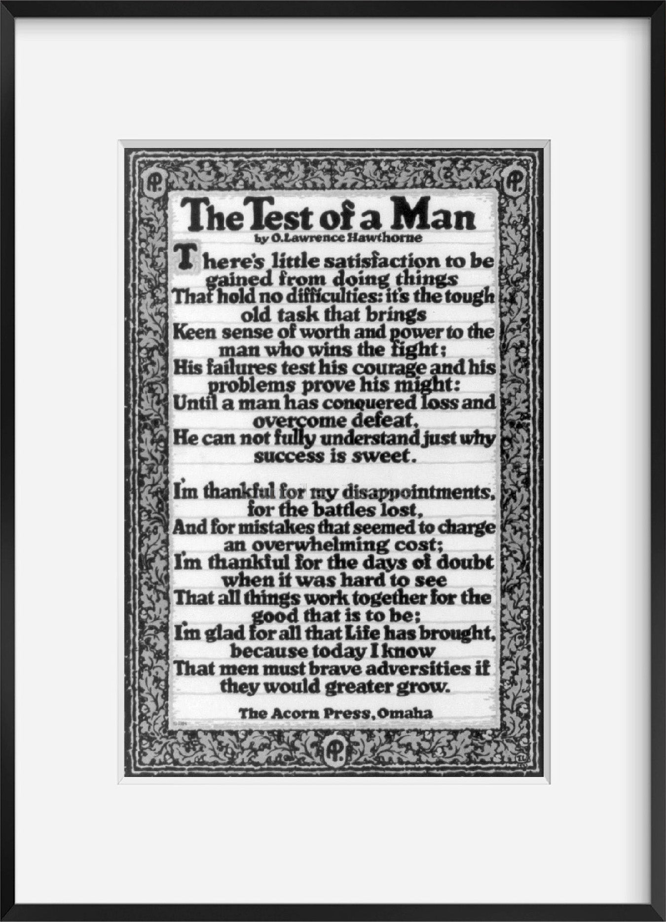 Photo: The Test of a Man, by O. Lawrence Hawthorne, poem