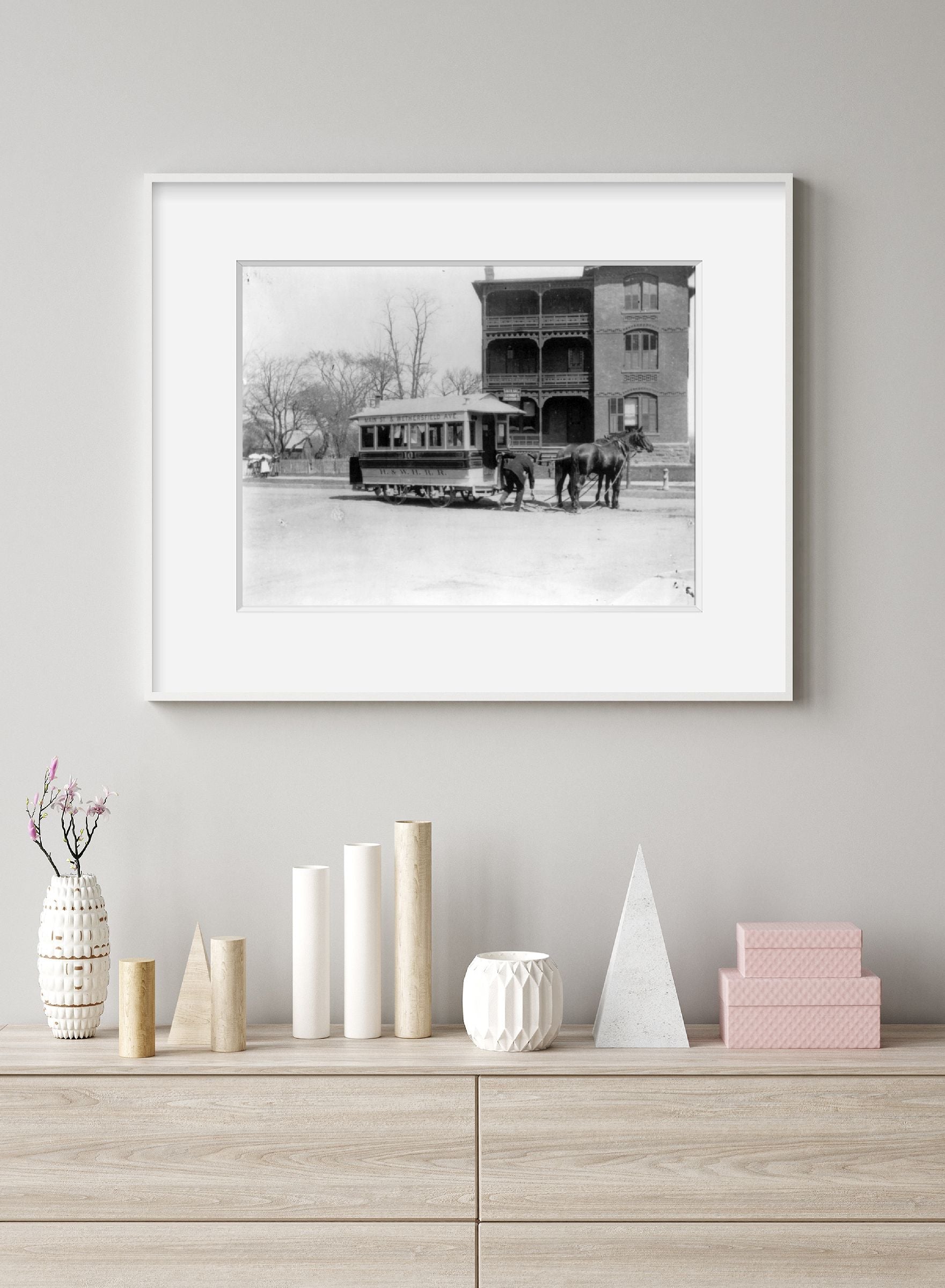 Photo: Horse-drawn street railcar, H&WHRR, Lathrop Asylum, c1891